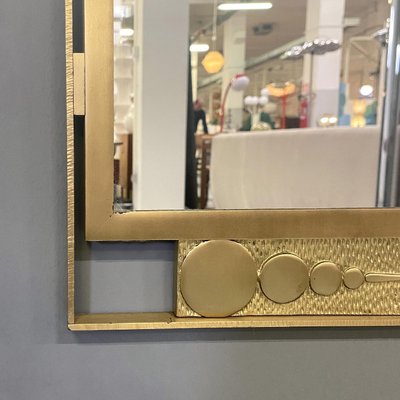 Italian Modern Wall Mirror in Golden Metal with Geometric Decorations, 1980s-GDD-1756248