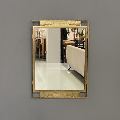 Italian Modern Wall Mirror in Golden Metal with Geometric Decorations, 1980s-GDD-1756248