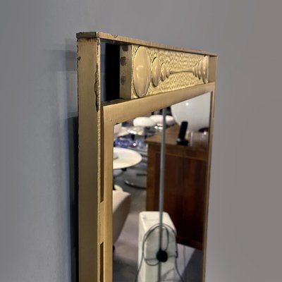 Italian Modern Wall Mirror in Golden Metal with Geometric Decorations, 1980s-GDD-1756248