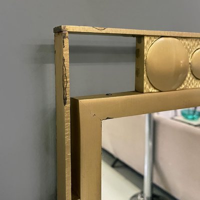 Italian Modern Wall Mirror in Golden Metal with Geometric Decorations, 1980s-GDD-1756248