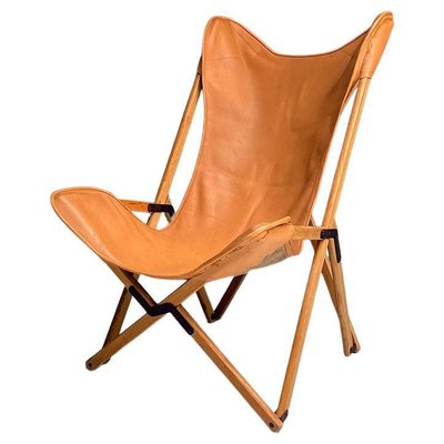 Italian Modern Wood and Leather Tripolina Folding Deck Chair from Citterio di Sirone, 1970s-GDD-1343263