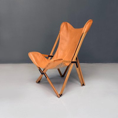 Italian Modern Wood and Leather Tripolina Folding Deck Chair from Citterio di Sirone, 1970s-GDD-1343263