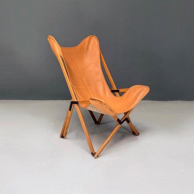 Italian Modern Wood and Leather Tripolina Folding Deck Chair from Citterio di Sirone, 1970s-GDD-1343263