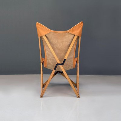 Italian Modern Wood and Leather Tripolina Folding Deck Chair from Citterio di Sirone, 1970s-GDD-1343263