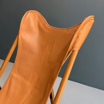 Italian Modern Wood and Leather Tripolina Folding Deck Chair from Citterio di Sirone, 1970s-GDD-1343263