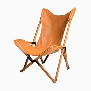 Italian Modern Wood and Leather Tripolina Folding Deck Chair from Citterio di Sirone, 1970s-GDD-1343263