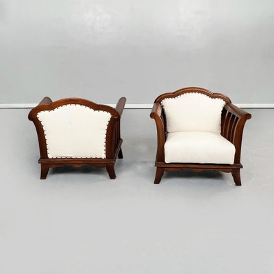 Italian Modern Wooden Armchairs with White Fabric, 1940s, Set of 2-GDD-1281061