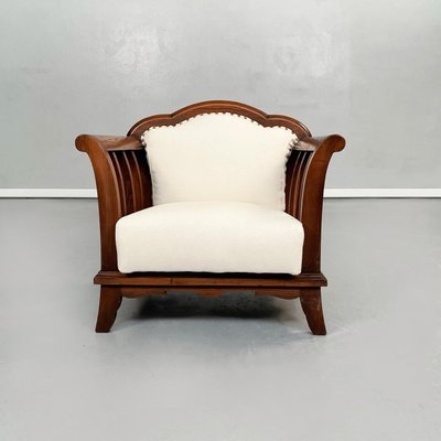 Italian Modern Wooden Armchairs with White Fabric, 1940s, Set of 2-GDD-1281061