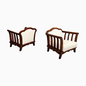 Italian Modern Wooden Armchairs with White Fabric, 1940s, Set of 2-GDD-1281061