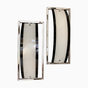 Italian Modernist Black and White Wall Sconces, 1980s, Set of 2-NMK-1038796