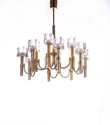 Italian Modernist Cubic 12-Light Chandelier in Glass & Brass by Gaetano Sciolari, 1970s-DEK-932695