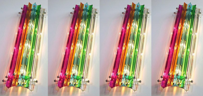 Italian Multicolored Murano Triedri Glass Sconces in the Style of Venini, 1990s, Set of 4-OVO-1235299