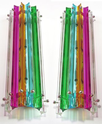 Italian Multicolored Murano Triedri Glass Sconces in the Style of Venini, 1990s, Set of 4-OVO-1235299