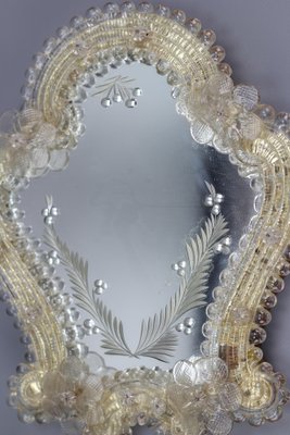 Italian Murano Clear and Light Golden Glass Etched Wall Mirror, 1950s-KEG-1086770