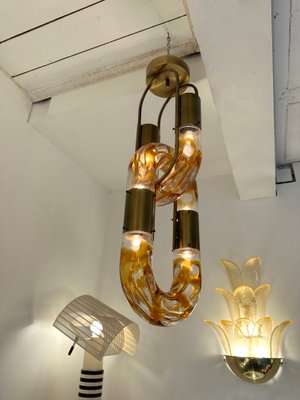 Italian Murano Glass and Brass Chain Chandelier attributed to Aldo Nason for Mazzega, 1970s-FUE-2018346