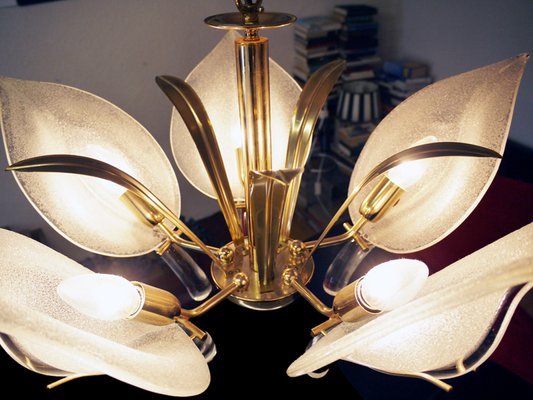 Italian Murano Glass and Brass Chandelier by Archimede Seguso for Seguso, 1960s-DEK-550823