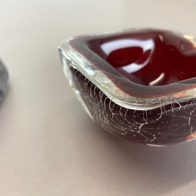 Italian Murano Glass Crack Structure Bowl Shells Ashtray, 1970s, Set of 2-QZ-1091372