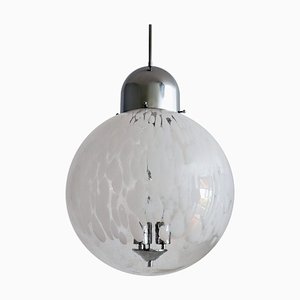 Italian Murano Glass Globe and Chrome Pendant Lamp, 1970s-VNE-965971