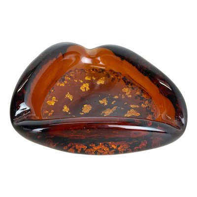 Italian Murano Glass Gold Dust Flakes Bowl Element Shell Ashtray, 1970s-QZ-1143206