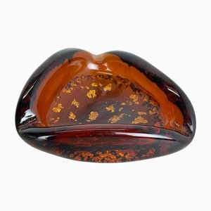 Italian Murano Glass Gold Dust Flakes Bowl Element Shell Ashtray, 1970s-QZ-1143206