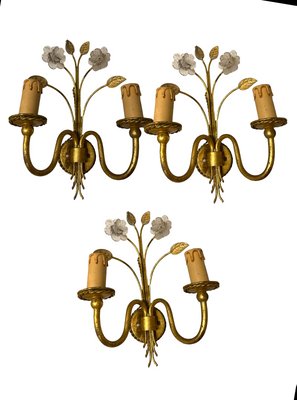 Italian Murano Glass Gold Gilded Sconces, Set of 3-JJC-1300257