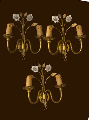 Italian Murano Glass Gold Gilded Sconces, Set of 3-JJC-1300257