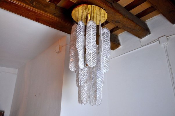 Italian Murano Glass Leaf Pendant Lamp from Mazzega, 1970s-EJE-914397