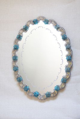 Italian Murano Glass NontiscordardiMe Mirror with Blue Roses, 1940s-HUY-885725