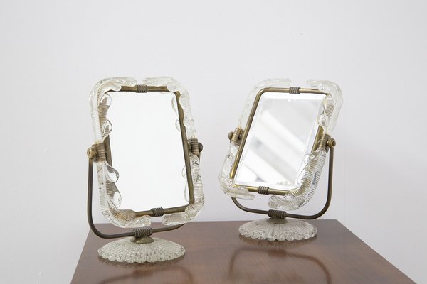 Italian Murano Glass Table Mirror Vanity Photo Frame with Brass by Barovier and Toso, Set of 2-RCE-1191358