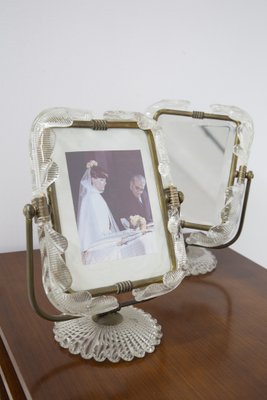 Italian Murano Glass Table Mirror Vanity Photo Frame with Brass by Barovier and Toso, Set of 2-RCE-1191358