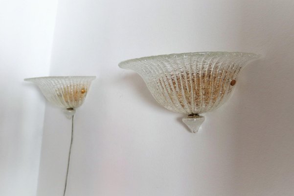 Italian Murano Ice Glass Wall Sconces in the Style of Barovier, 1970s, Set of 2-VNE-966068