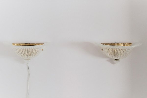 Italian Murano Ice Glass Wall Sconces in the Style of Barovier, 1970s, Set of 2-VNE-966068