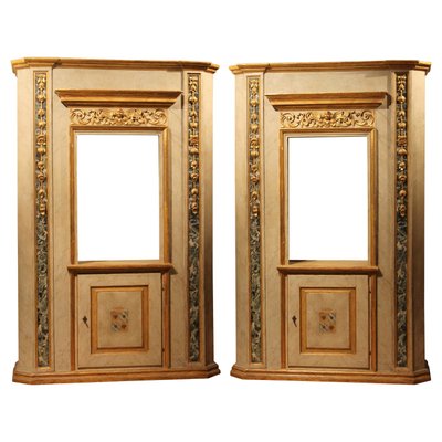 Italian Neoclassical Faux Marble Lacquer and Giltwood Open Shelves Cabinets, Set of 2-AXE-1433393