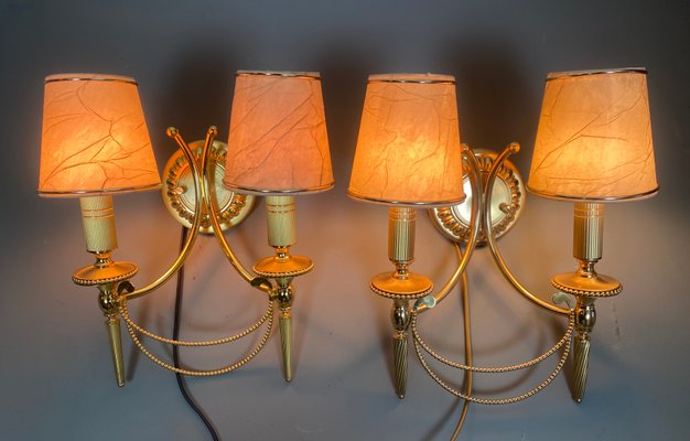 Italian Neoclassical Gilt Brass Wall Lights by Sciolari, 1960s, Set of 2-WZZ-1179085