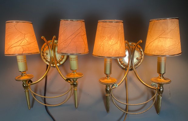 Italian Neoclassical Gilt Brass Wall Lights by Sciolari, 1960s, Set of 2-WZZ-1179085