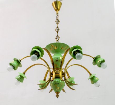 Italian Neoclassical Porcelain and Brass 8-Light Chandelier, 1960s-FER-801019