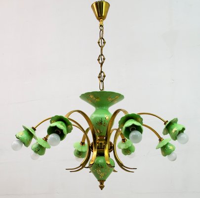 Italian Neoclassical Porcelain and Brass 8-Light Chandelier, 1960s-FER-801019