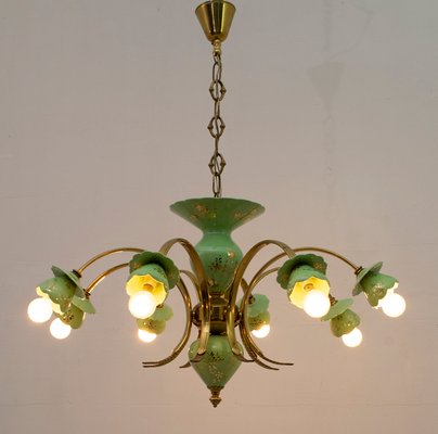 Italian Neoclassical Porcelain and Brass 8-Light Chandelier, 1960s-FER-801019