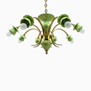 Italian Neoclassical Porcelain and Brass 8-Light Chandelier, 1960s-FER-801019