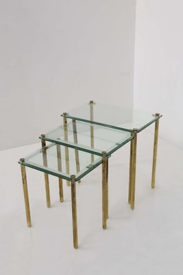 Italian Nesting Coffee Tables in Thick Glass and Brass, 1965, Set of 3-RCE-1733036