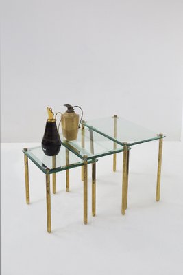 Italian Nesting Coffee Tables in Thick Glass and Brass, 1965, Set of 3-RCE-1733036