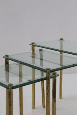 Italian Nesting Coffee Tables in Thick Glass and Brass, 1965, Set of 3-RCE-1733036