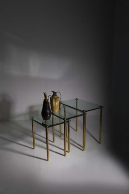 Italian Nesting Coffee Tables in Thick Glass and Brass, 1965, Set of 3-RCE-1733036