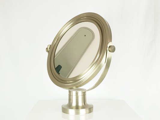 Italian Nickel-Plated Brushed Metal Table Mirror, 1960s-RD-2041984