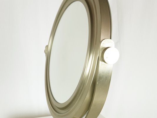 Italian Nickel-Plated Brushed Metal Table Mirror, 1960s-RD-2041984