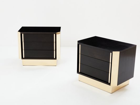 Italian Nightstands in Ebonized Oak and Brass, 1970s, Set of 2-YJA-1784562