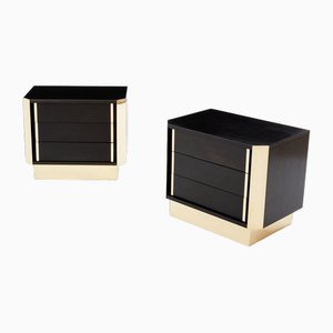 Italian Nightstands in Ebonized Oak and Brass, 1970s, Set of 2-YJA-1784562