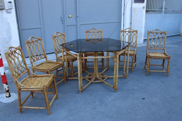 Italian Octagonal Dining Table & Chairs Set, 1950s, Set of 7-EH-699728