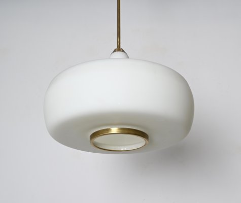 Italian Opal Glass and Brass Ceiling Lamp from Stilnovo, 1960s-JDR-1794022