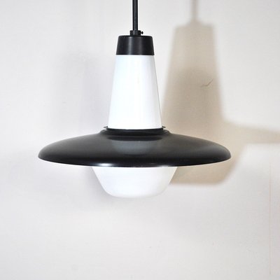 Italian Opaline Glass and Black Lacquer Pendant Lamp, 1960s-JQO-731486